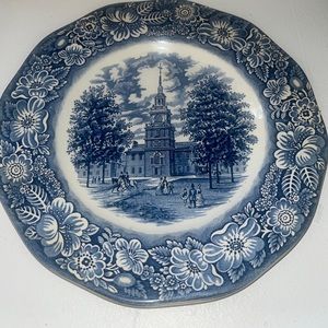 Vintage Ironstone Dinner Plate Staffordshire Liberty Blue Independence Hall 10"